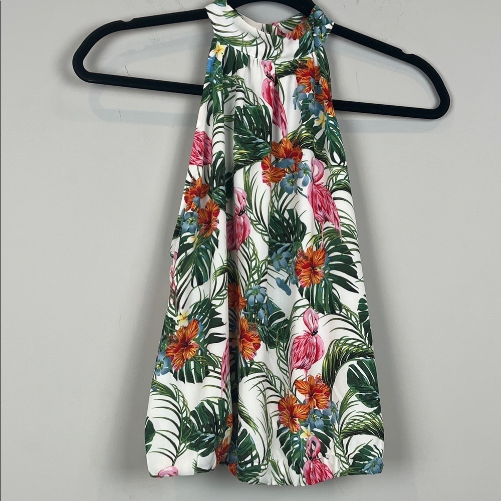 Rachel Zoe Tropical Print Flamingos Halter Tank Shirt Size Small - Picture 1 of 9